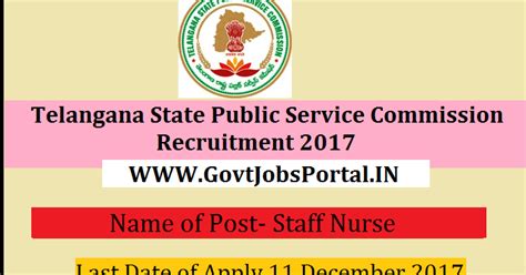 Telangana Public Service Commission Recruitment 2017– 10023 Staff Nurse ...