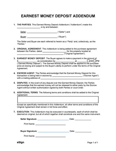 Free Earnest Money Deposit Addendum - PDF | Word