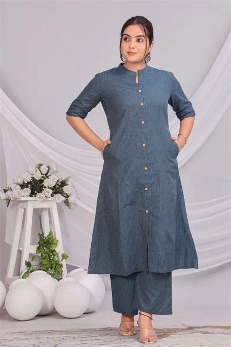 Skloth Blue Khadi Cotton Ethnic Kurta and Pant Set For Women Price in ...