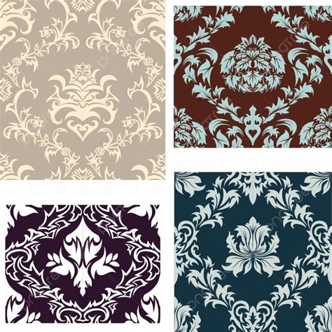 Damask Seamless Vector Backgrounds Set, Wallpaper, Renaissance ...