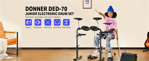 Donner DED-70 Electric Drum Set, Electric Drums with 4 Quiet Mesh Drum ...