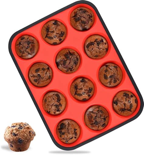 Amazon.com: Silicone Muffin Pan, 12 Cups Silicone Cupcake Pan Metal ...