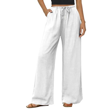 bbyeadc Womens White Linen Pants Loose Light Wide Leg Straight Capri ...