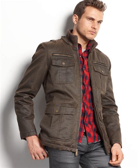 Guess Coat, Antique-finish Hooded Jacket in Brown for Men | Lyst