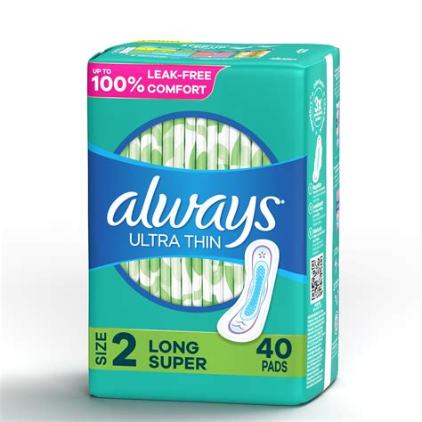 Always Ultra Thin Pads Without Wings, Size 2, Long Super Absorbency, 40 ...