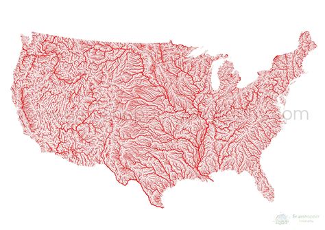 Red river map of the United States with white background Fine Art Prin ...