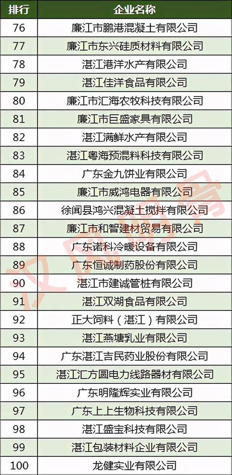 湛江工业100强企业：晨鸣浆纸第4，南国药业第59_排名