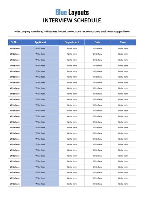 Interview Schedule Template 的图像结果