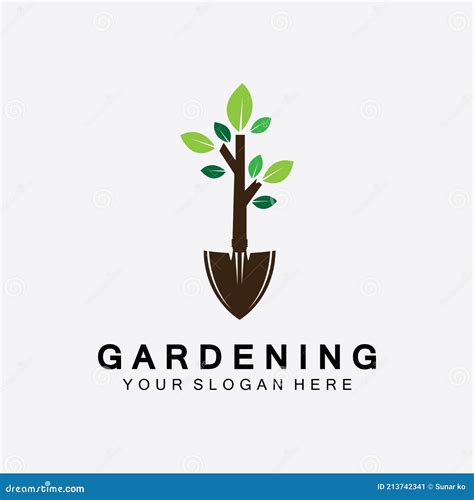 Gardening Logo with Shovel Icon and Tree with Green Leaves Logo ...