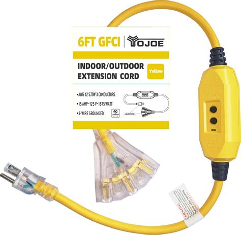 Amazon.com: YOJOE 6 Foot GFCI Yellow Extension Cord,Lighted Outdoor 12/ ...