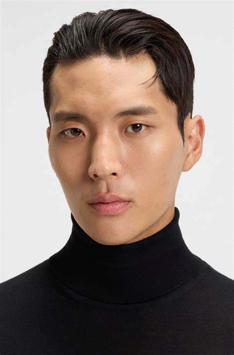 BOSS - Slim-fit rollneck sweater in extra-fine merino wool - Black