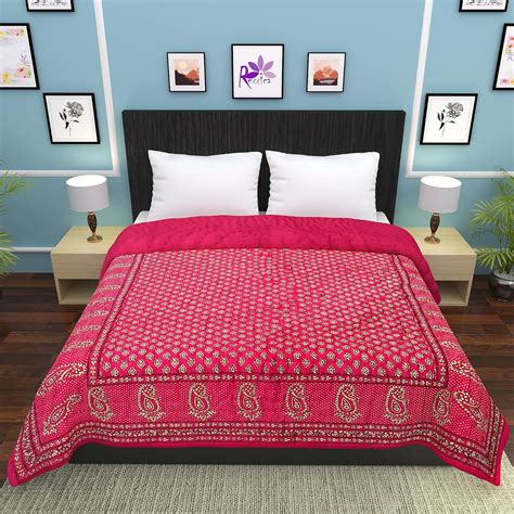Buy Prewiz Cotton Quilt for Single Bed/Double Bed- Handprinted Floral ...