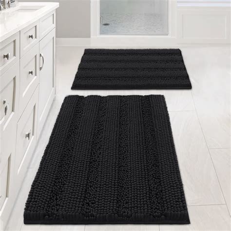 Amazon.com: H.VERSAILTEX Black Bathroom Rug Set Extra Thick Striped ...