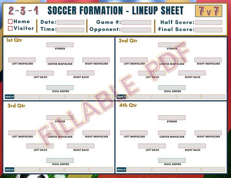 7v7 Soccer Formation Lineup Sheet, Editable PDF, Soccer Training ...