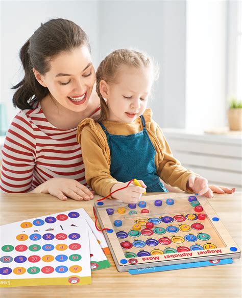 Gamenote Magnetic Alphabet Maze Board with 4 Activity Cards, Wooden ...