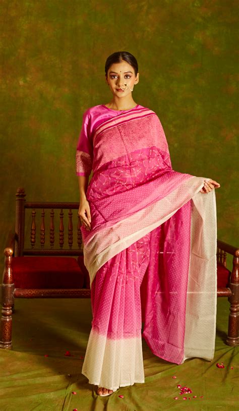 Noori Chanderi Pink Ombre Saree – Inheritanceindia