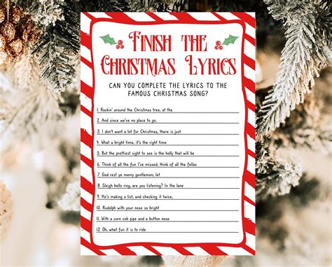 Finish the Christmas Song Lyrics Game Printable Free | FREE Printable HQ