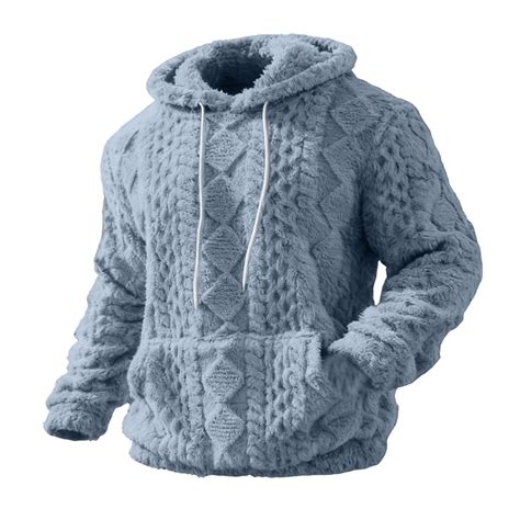 Ecqkame Mens Sherpa Hoodies Fuzzy Velvet Long Sleeve Pullover ...