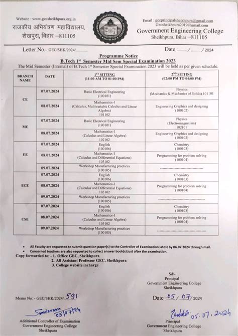 » B.Tech 1st Semester Mid Sem Special Examination 2023