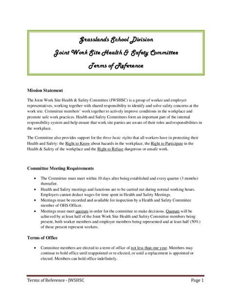 Fillable Online Grasslands School Division Joint Work Site Health ...