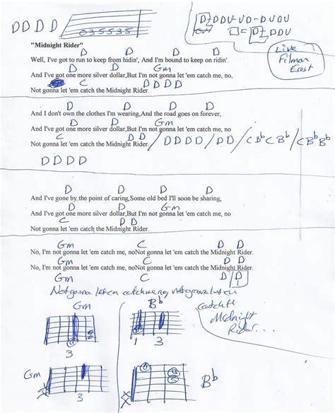 Midnight Rider Guitar Chord Chart - Allman Brothers