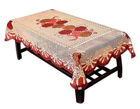 Heart Home Flower Design Cotton 4 Seater Center Table Cover ...