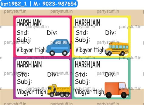 Vehicles Notebook Nameslip Stickers in Transport theme