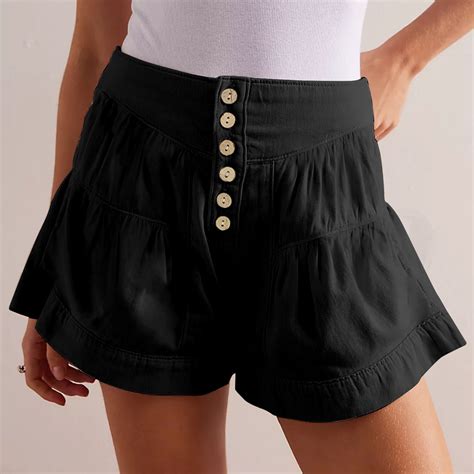 Sakmal Black Women Shorts Cropped Flare Elastic Waist High Waisted 5 ...