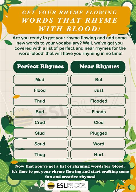 Rhyme Your Way to English Fluency: Words That Rhyme with Blood - ESLBUZZ