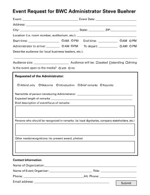 Fillable Online Event Request for BWC Administrator Steve Buehrer Fax ...