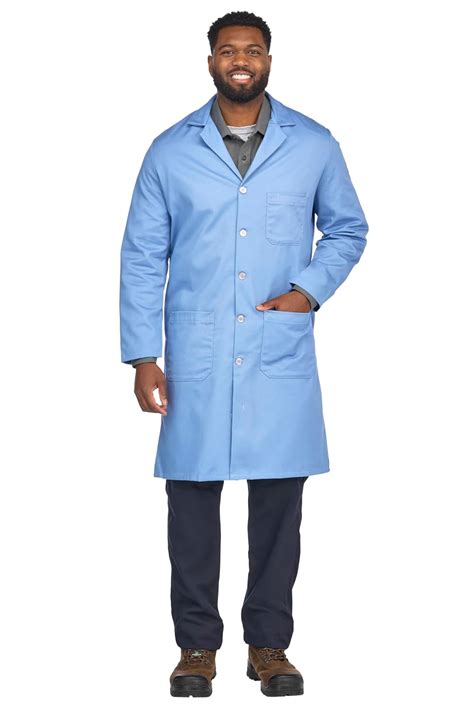 Bulwark Flame Resistant 7 oz Cotton Lapel Collar Lab Coat, Light Blue ...