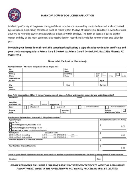 2017-2026 Form AZ Dog License Application - Maricopa County - Blank ...