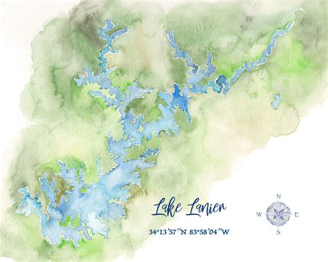 Lake Lanier GA Watercolor Map - Etsy