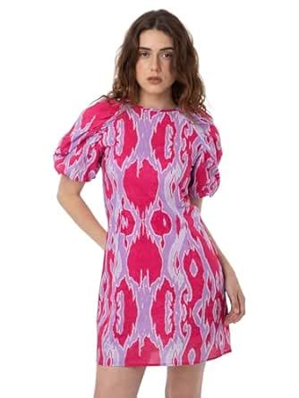 Buy Rareism Women's Roan Pink Cotton Crew Neck Abstract Print Puff ...