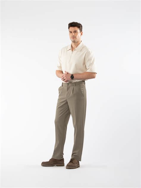 Buy Men's Stretchable Sand Straight Fit Pleated Trousers Online – Love ...