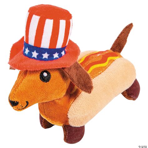 5 1/4" x 4 1/2" Patriotic Stuffed Hotdog Dogs in Top Hat - 12 Pc ...
