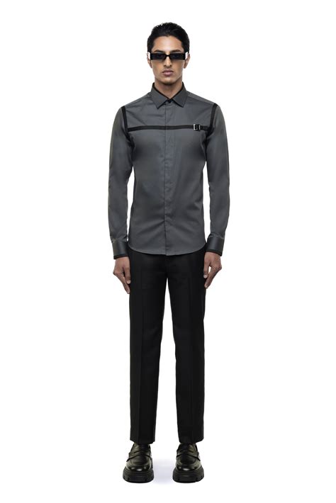 Grey Cotton Shirt with Black Chest Harness - SDS | KUSHAL SHAH