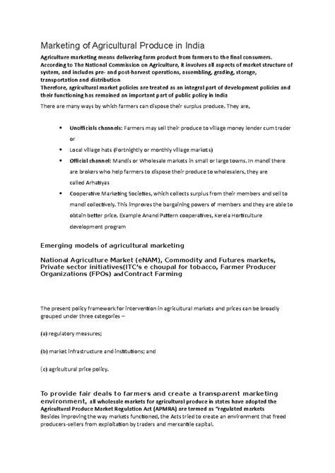Agriculture marketing, Animal husbandary - Marketing of Agricultural ...