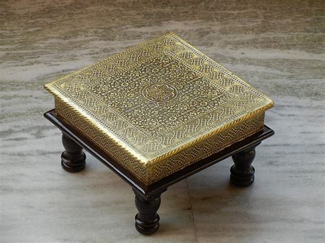 Shivay Arts Wood Pooja Chowki (Brown_10 Inch X 10 Inch X 6.25 Inch ...