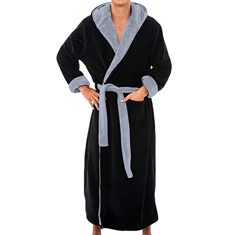 Wrtxtat Men's Bath Robe Solid Color Shawl Collar Hooded Long Robe with ...