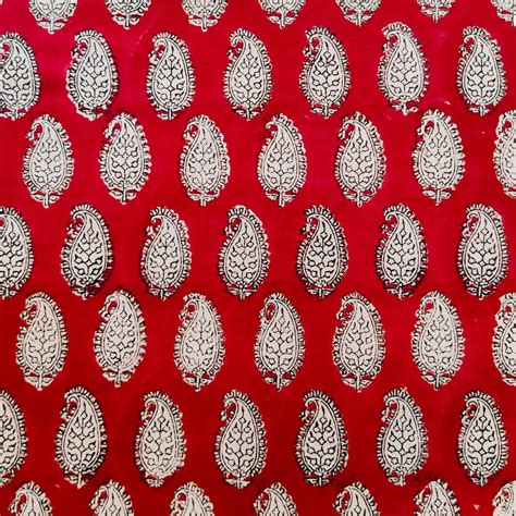 Pure Cotton Bargru Rust With Cream Intricate Kairi Motif Hand Block Pr ...