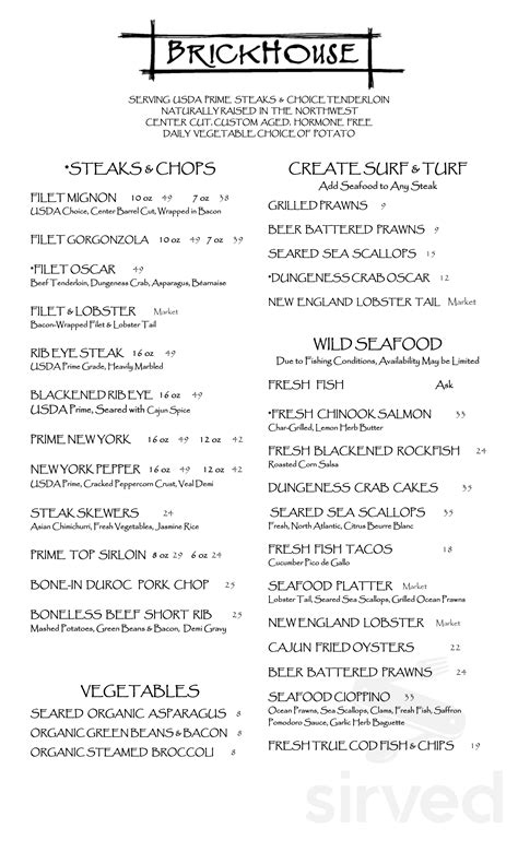 Brickhouse menus in Bend, Oregon, United States
