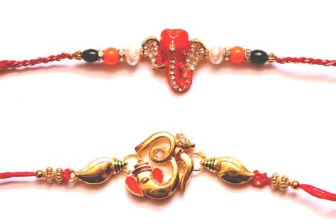 Combo rakhi pack of orange Ganesha and golden Om – OnlinePrasad.com