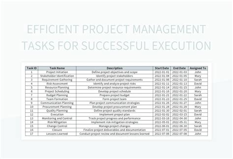Efficient Project Management Tasks For Successful Execution Excel ...