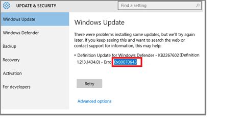 Image result for Windows Update Error Code 0X80070643