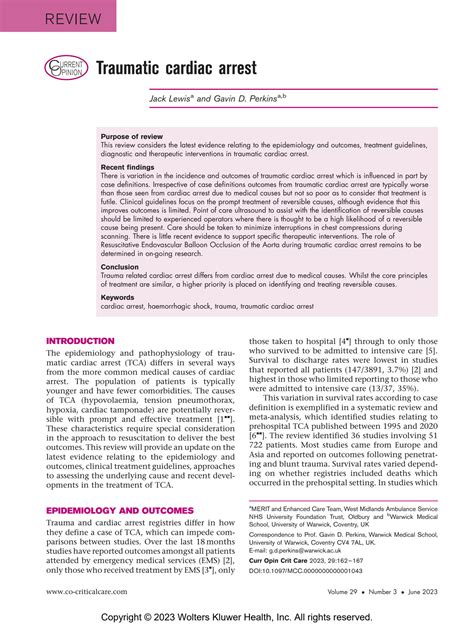 SOLUTION: Traumatic cardiac arrest - Studypool