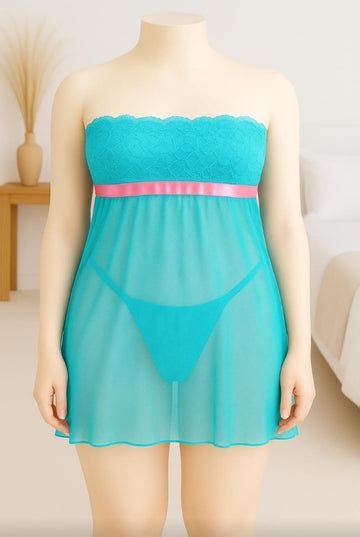 PincRose Sky Blue Off Shoulder Lacy Babydoll Nightwear