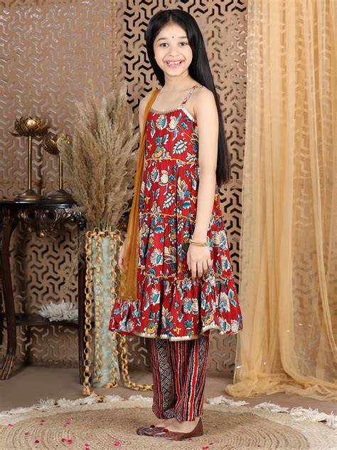 Cutiekins Floral & Striped Printed Angrakha Style Kurta & Palazzo Set