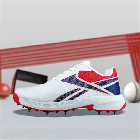 Buy now Reebok Cricket Spike Shoes - White/Red/Blue – InstaSport