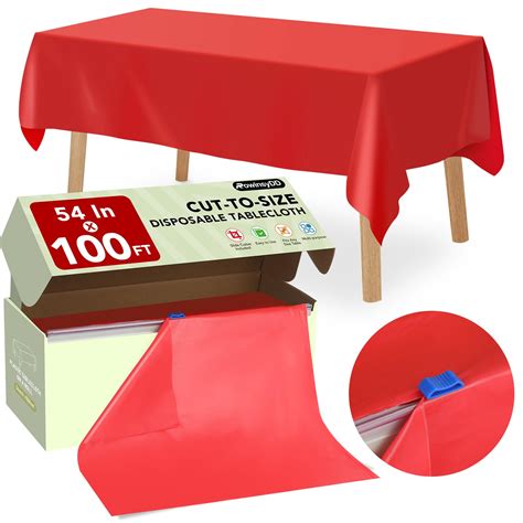 54 in X 100 FT Red Plastic Table Cover Roll with Slide Cutter?Cuts Up ...